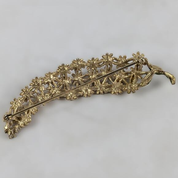 Vtg Daisy Brooch Gold Tone Enamel Rhinestone Floral Cascade Pin Spring Flowers - Picture 2 of 5
